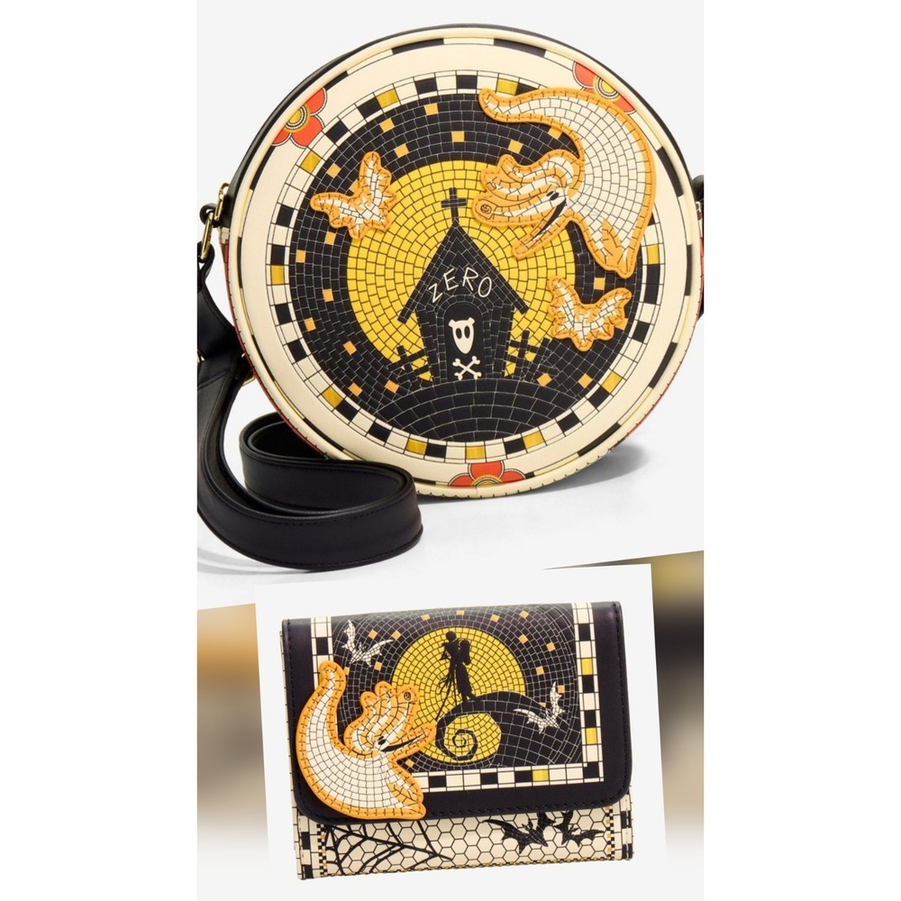 Loungefly Disney Nightmare Before Christmas Mosaic Hill Scene Zero Bag & WALLET